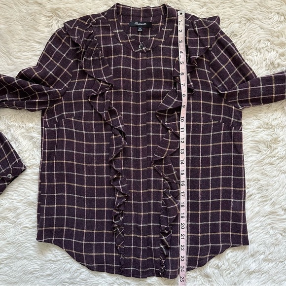Madewell Blouse Plaid Ruffle-Front Top Button Up Long Sleeve Wool Blend XS - Picture 11 of 12